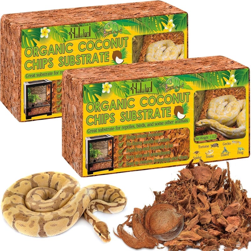 Halatool 2 Pack Snake Bedding Natural Coconut Chips Substrate Coco Husk for Reptiles Tank Terrarium Substrate for Ball Python Frog Gecko Hermit Crab Tortoise - Image 2